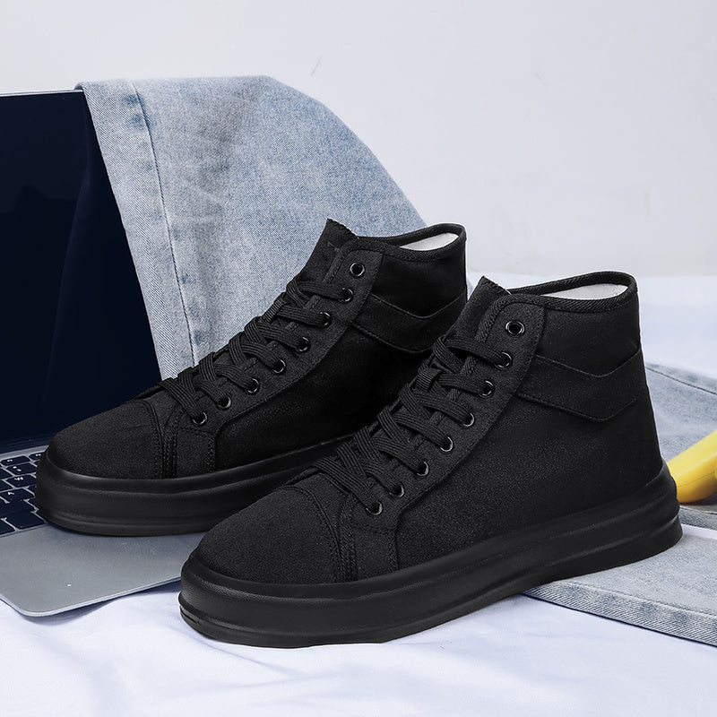 Solid Color Canvas Shoes, Lace Up High Top Walking Shoes