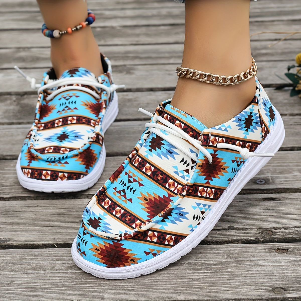 Geometric Pattern Canvas Shoes, Casual Lace Up Low Top Sneakers